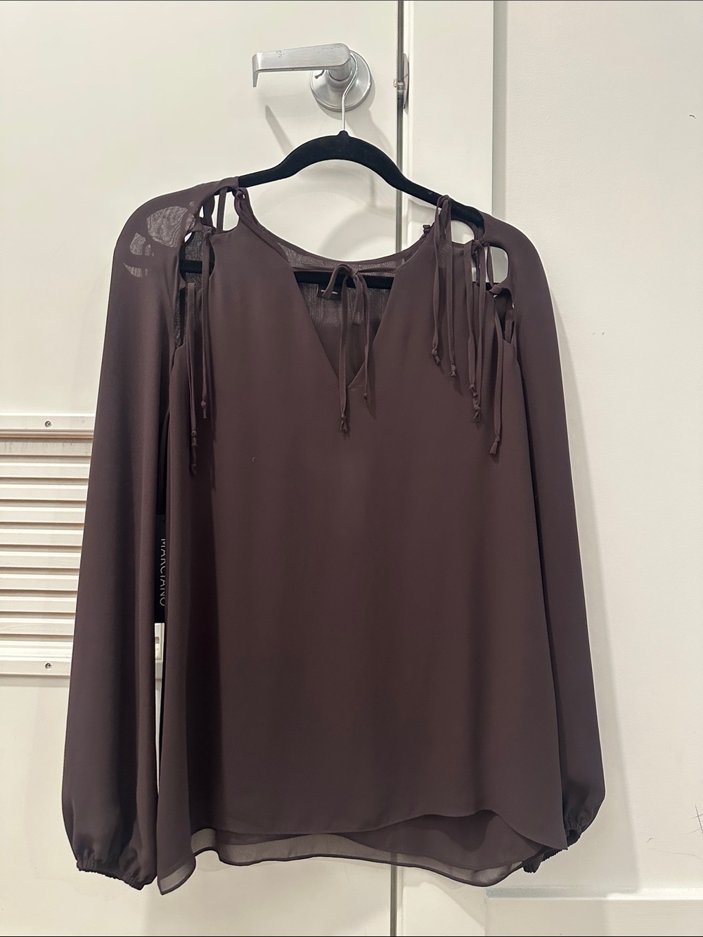 Marciano Plum Purple Tie-Shoulder Long-Sleeve Blouse